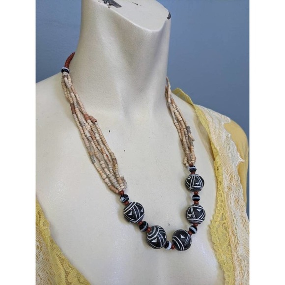 Vintage African Mali Spindle Whorl Bead Necklace, Tribal Necklace - Picture 9 of 10